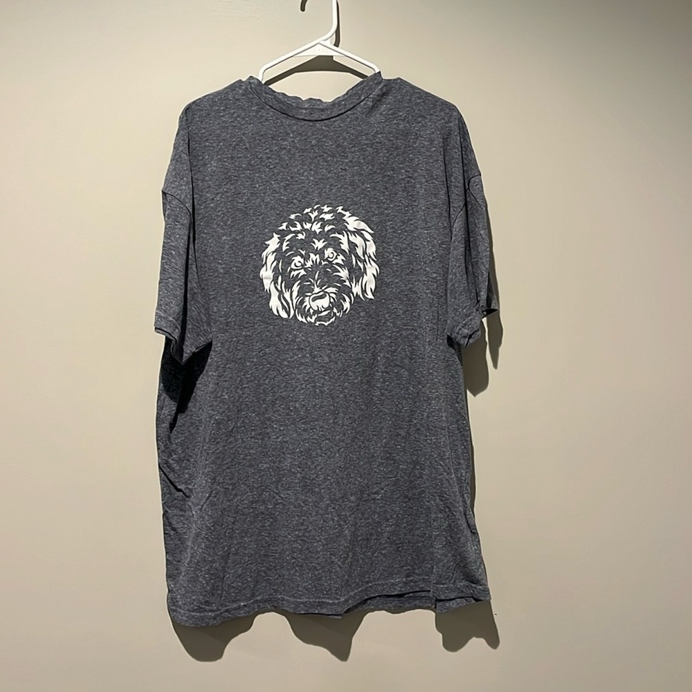 Heathered navy tee with goldendoodle face